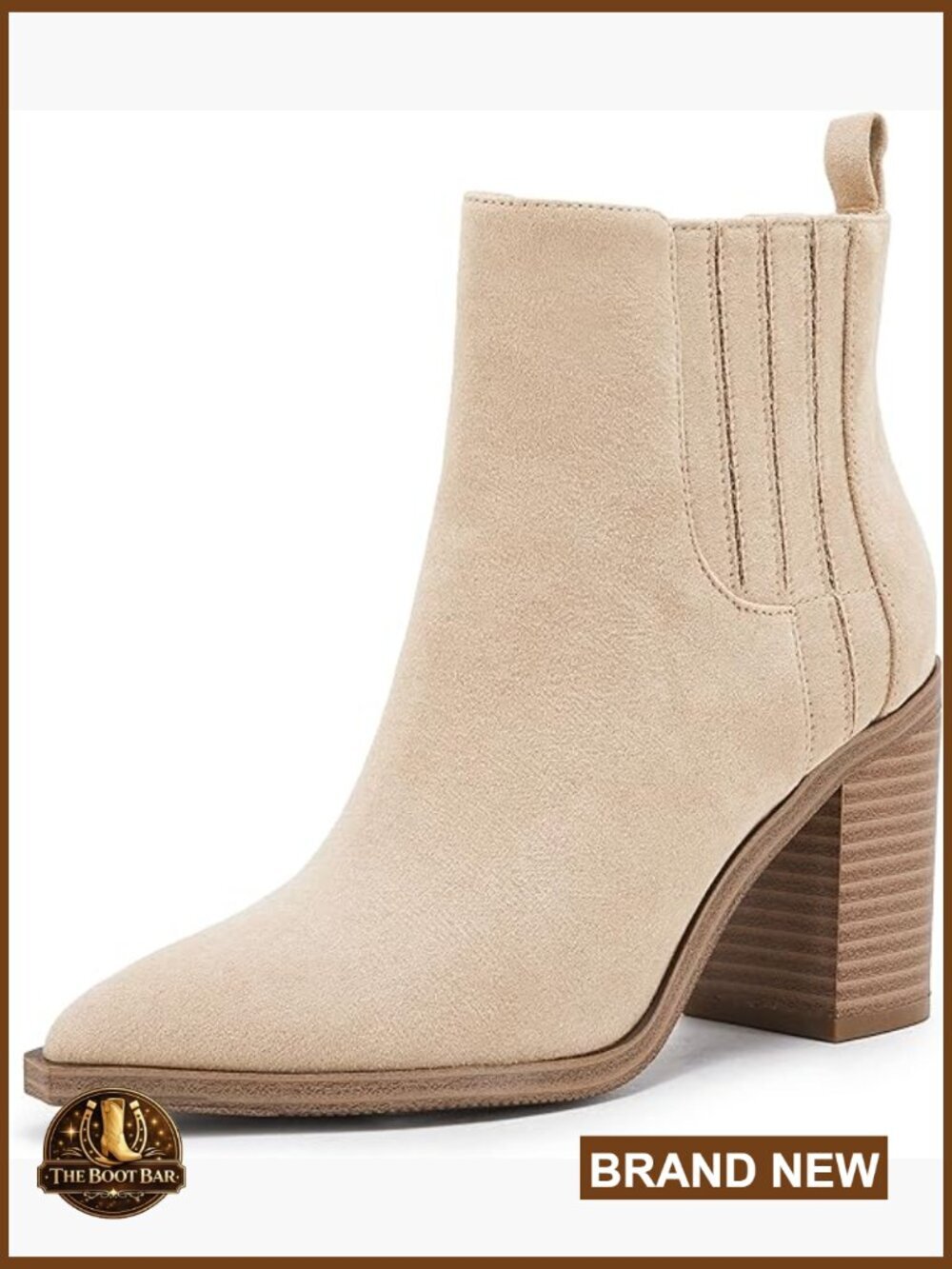 Women Ankle Boots Slip On Pointed Toe Chunky Block Heel Leather Elastic Chelsea